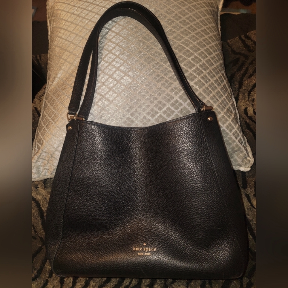 KATE SPADE LEILA MEDIUM TRIPLE COMPARTMENT SHOULDER BAG BLACK LEATHER PURSE